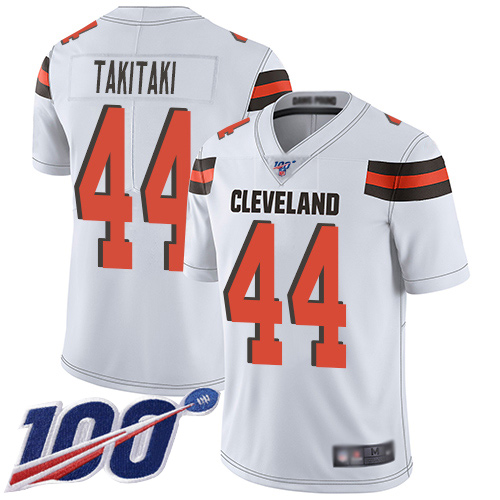 Cleveland Browns Sione Takitaki Men White Limited Jersey 44 NFL Football Road 100th Season Vapor Untouchable